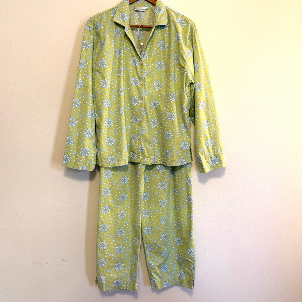 Needham Lane Long Sleeve Pajama Set Sz L Preppy Lightweight Cotton